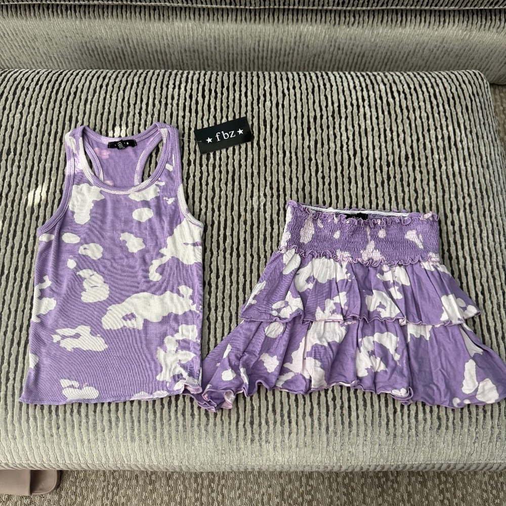 Flowers by Zoe 2 pc. top (XL) and skirt (L) purple tie-dye-NWT